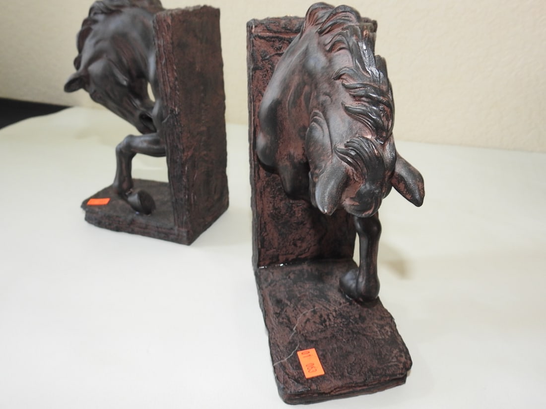 Faux Bronze Horse Head Bookends Pair - 3