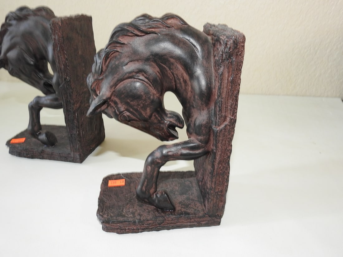 Faux Bronze Horse Head Bookends Pair - 4