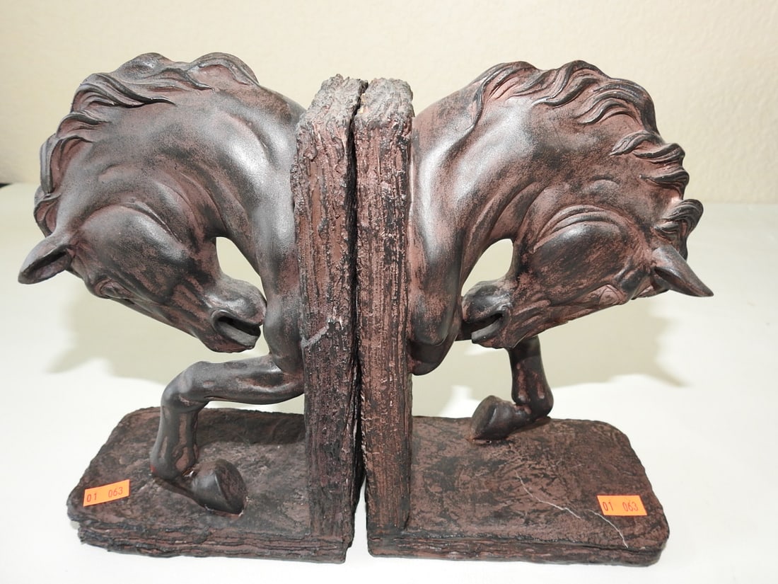 Faux Bronze Horse Head Bookends Pair - 7