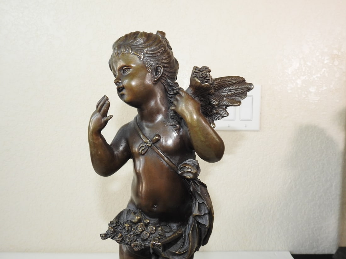 E. Platy Bronze Cherub Statue on Marble Base - 2