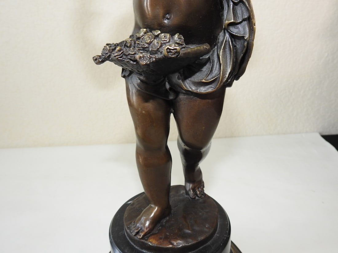 E. Platy Bronze Cherub Statue on Marble Base - 3