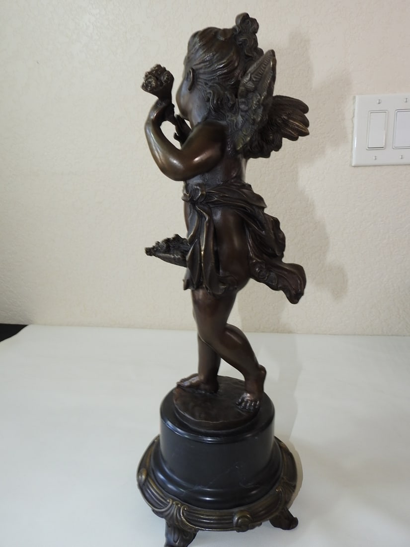E. Platy Bronze Cherub Statue on Marble Base - 4
