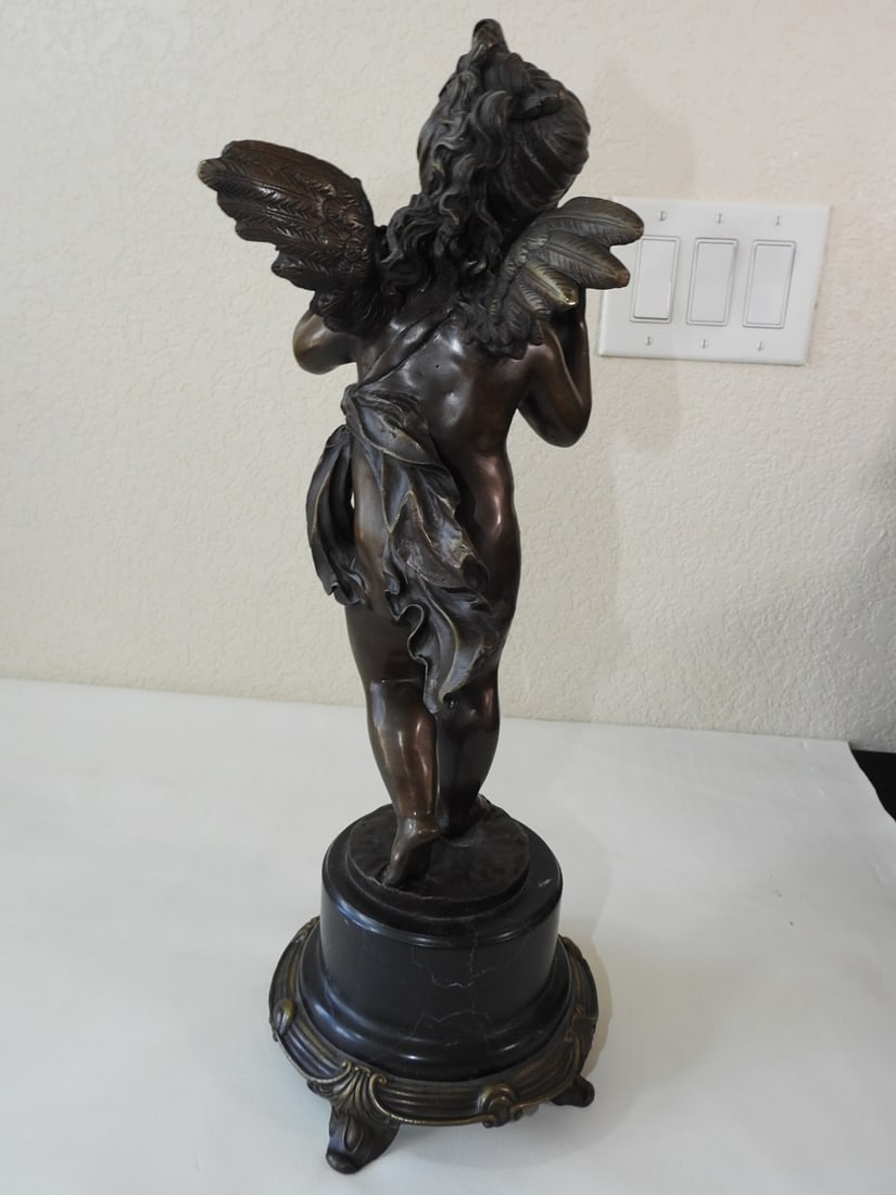 E. Platy Bronze Cherub Statue on Marble Base - 5