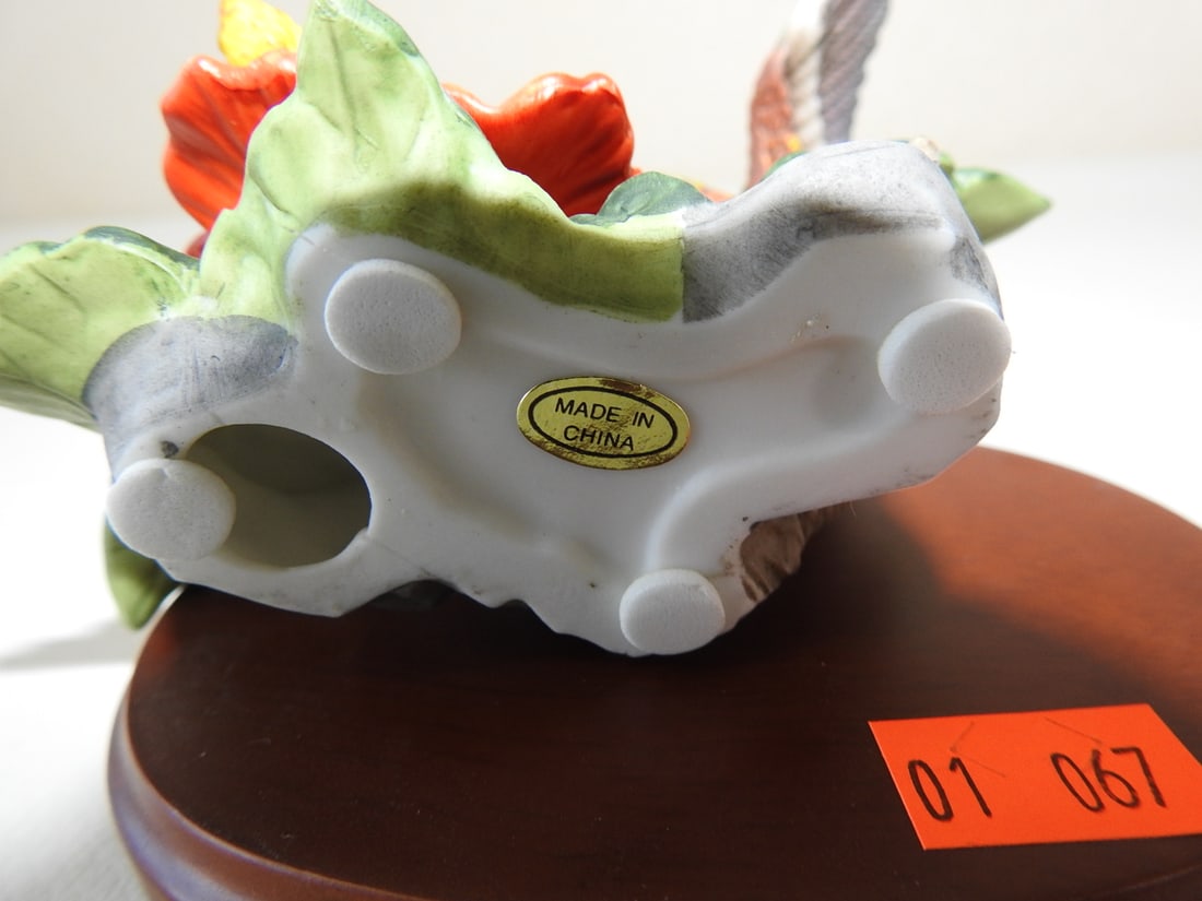 Vintage Porcelain Bisque Hummingbird with Hibiscus - 4