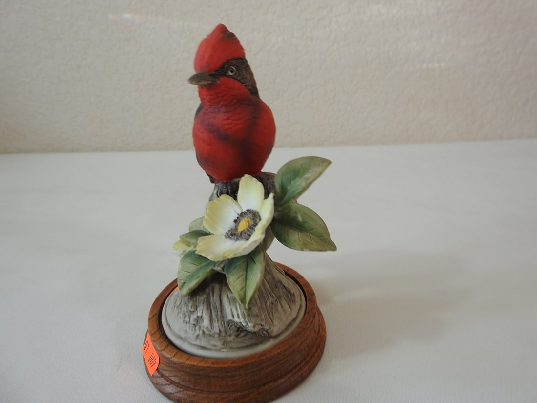 Vintage Bisque Vermilion Flycatcher Porcelain Bird Figurine - 2
