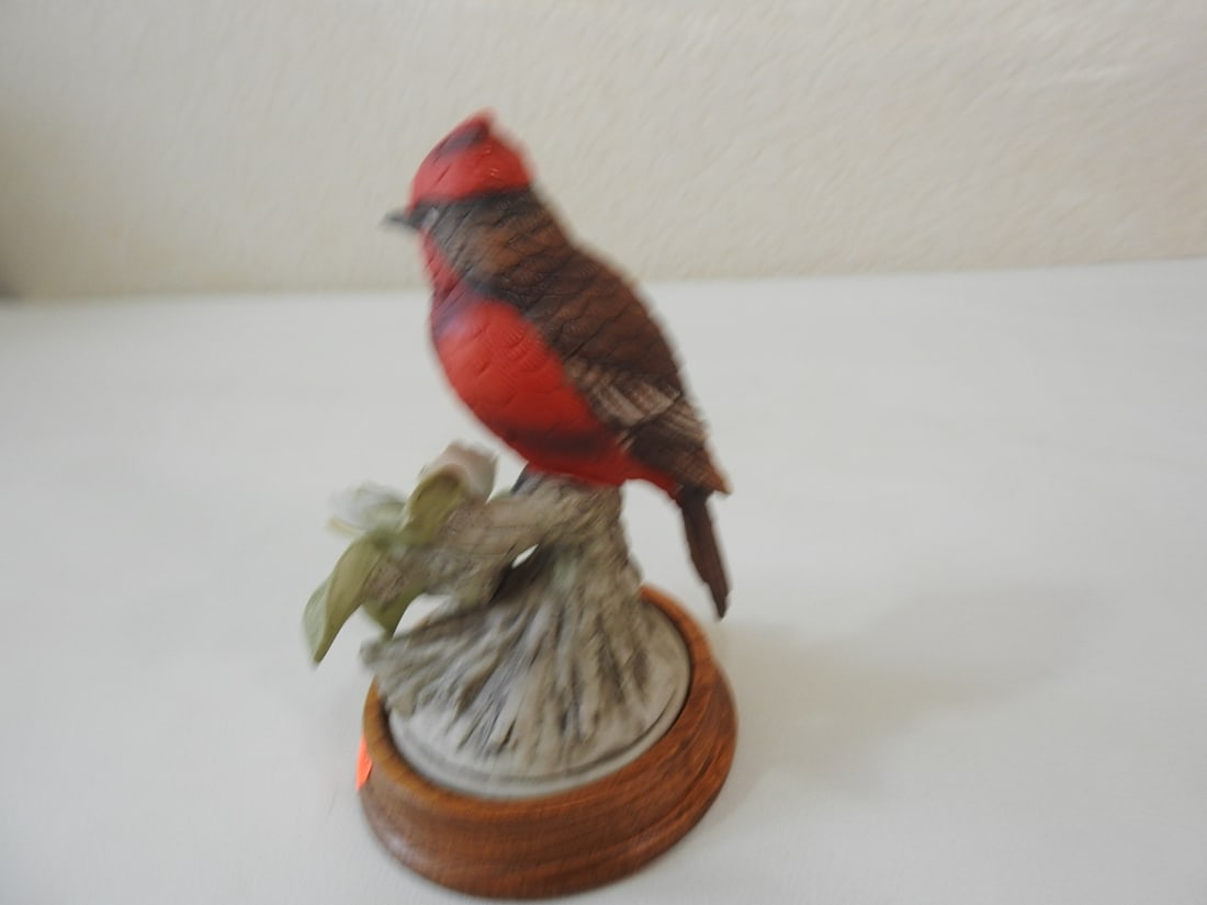 Vintage Bisque Vermilion Flycatcher Porcelain Bird Figurine - 3