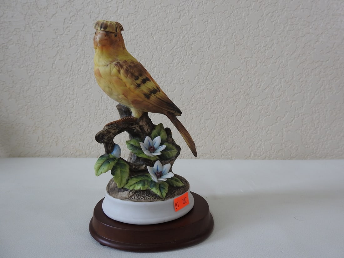 Angeline Original Japan Porcelain Bird Figurine: Vintage Angeline Original Japan hand-painted porcelain Gloucester/Francies style bird figurine. Approx. 7.25 x 4.5 x 4.25 in.