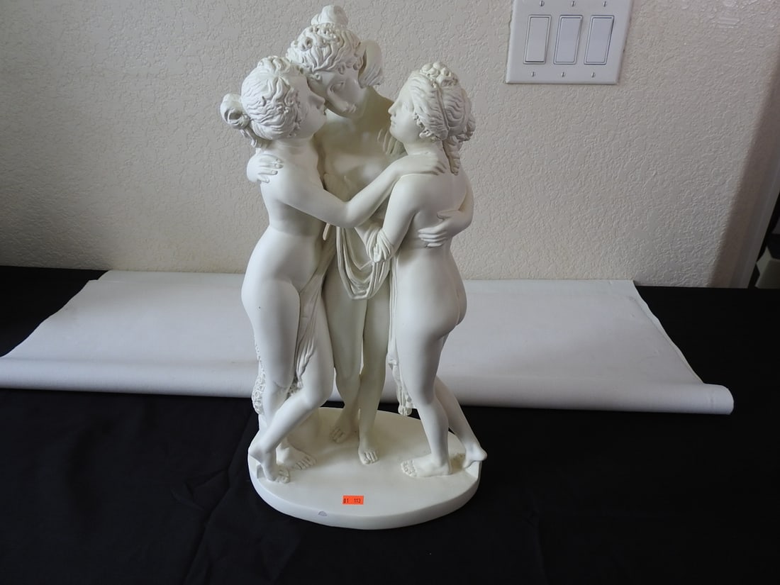 Vintage Three Graces Statue, 1995: Vintage 1995 Three Graces classical figural statue. Approx. 17.5 x 9.5 x 6 in.