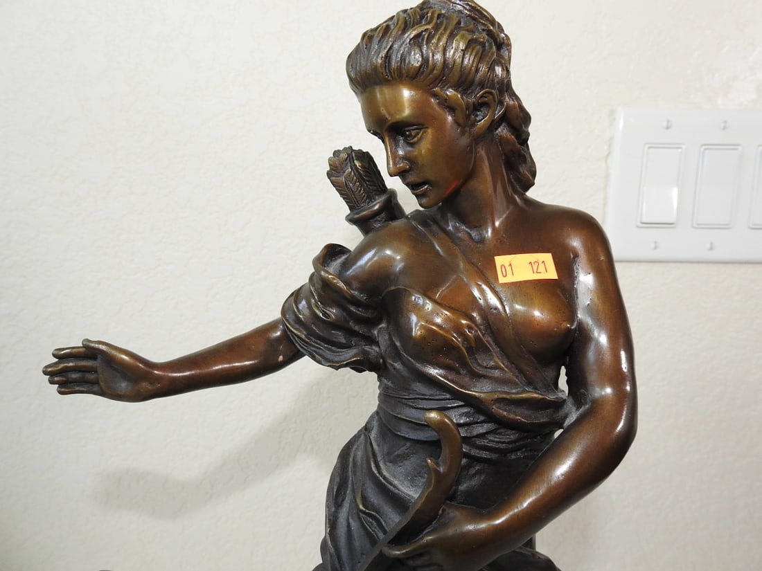 Bronze Goddess Diana Statue on Marble Base - 2