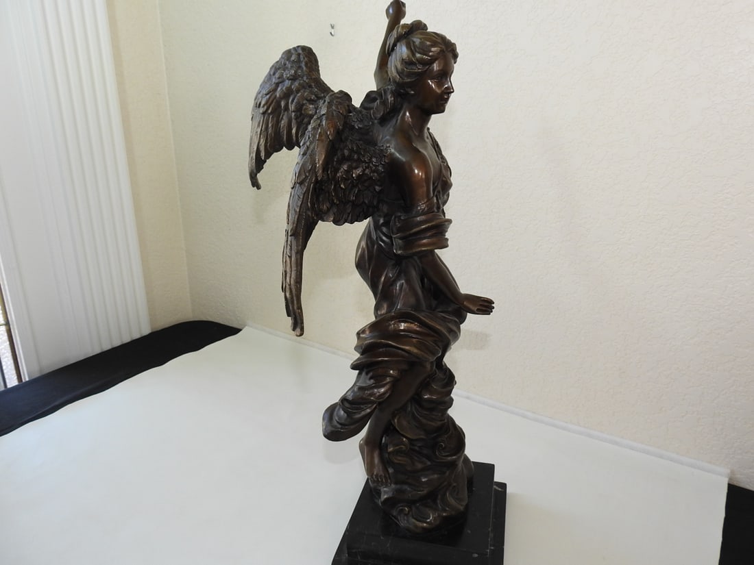 Large Solid Bronze Angel Statue Signed Francesco Mochi - 6