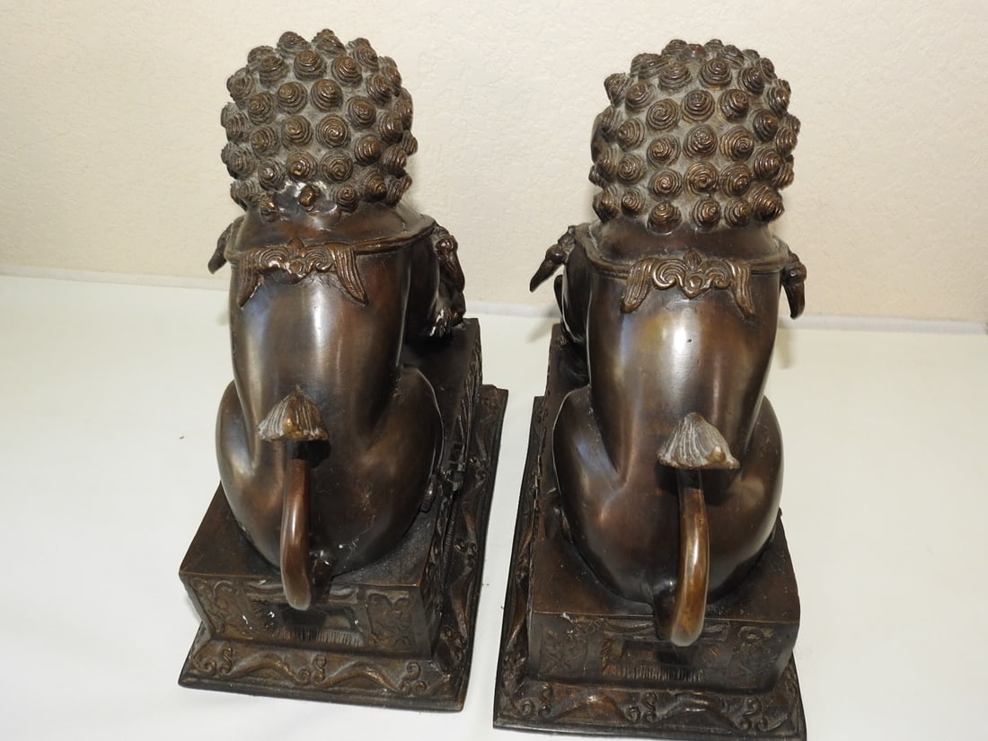 Pair of Bronze Chinese Fu Dog Statues - 5