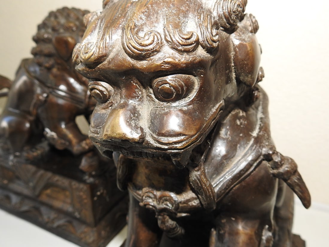Pair of Bronze Chinese Fu Dog Statues - 7