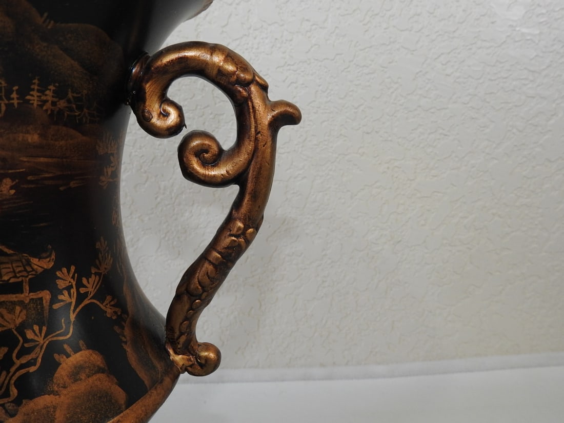 Pair of Chinese Ceramic Mantel Urns with Gold Decor - 8