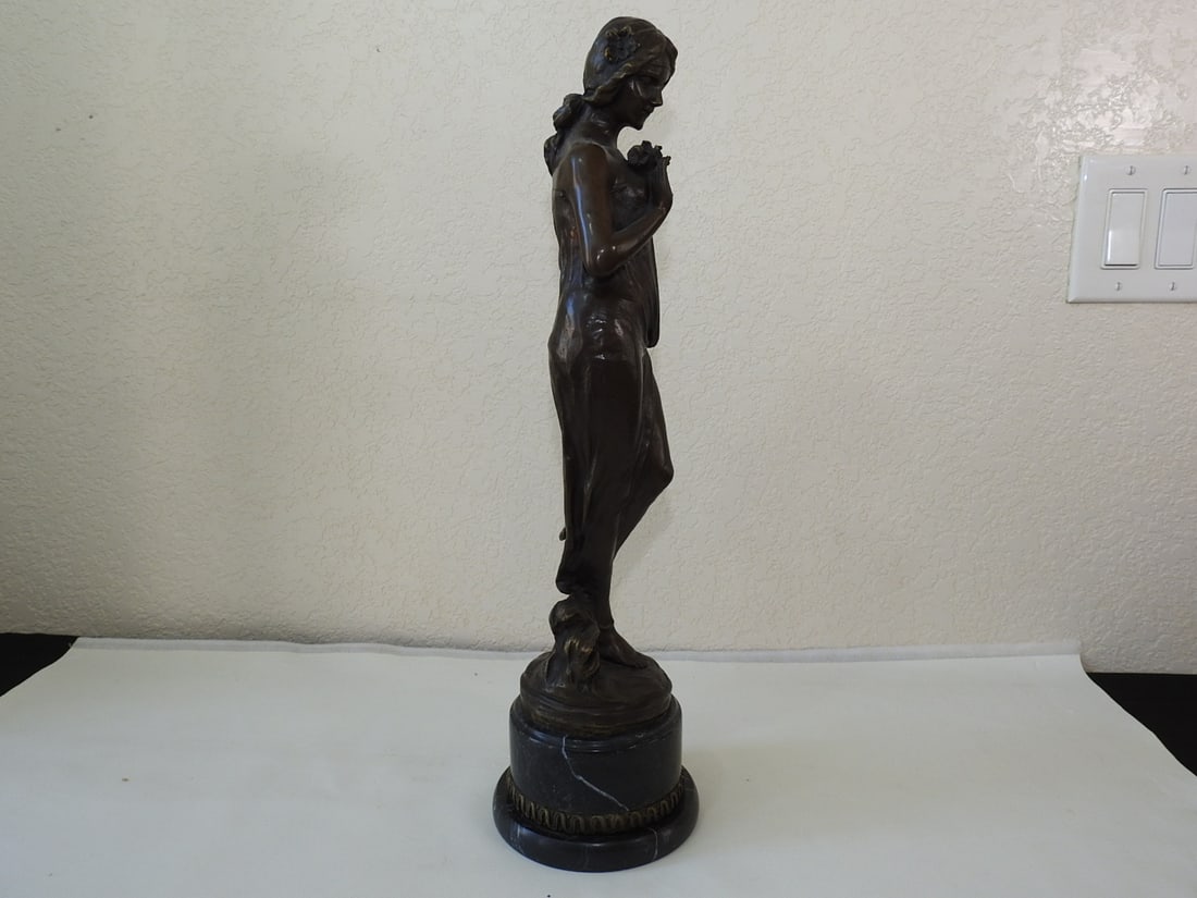 Art Nouveau Bronze Young Lady Statue - 10