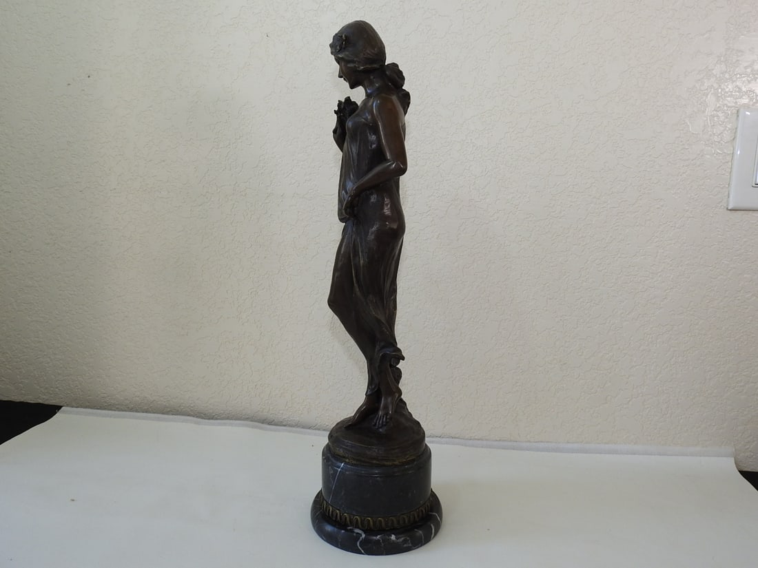 Art Nouveau Bronze Young Lady Statue - 7