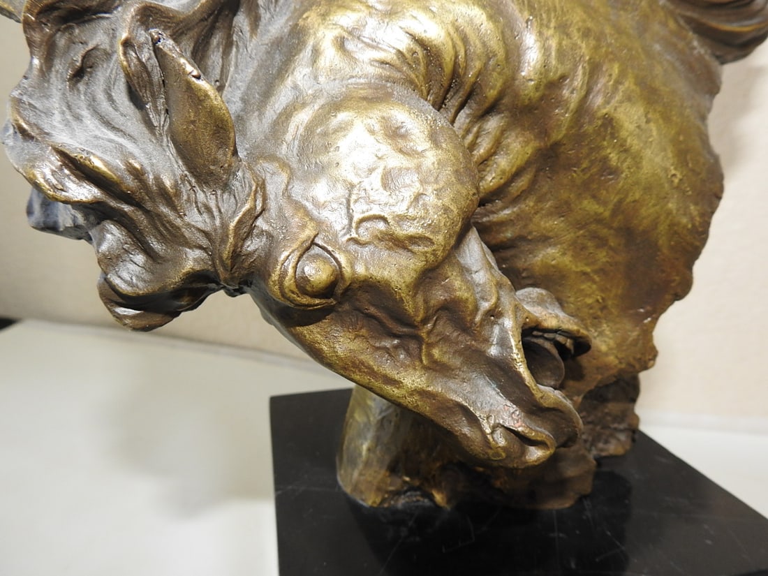 Stylized Brass Horse Head Statue on Marble Base - 2