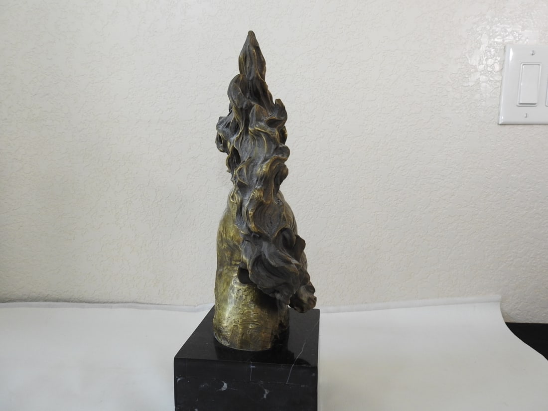 Stylized Brass Horse Head Statue on Marble Base - 3