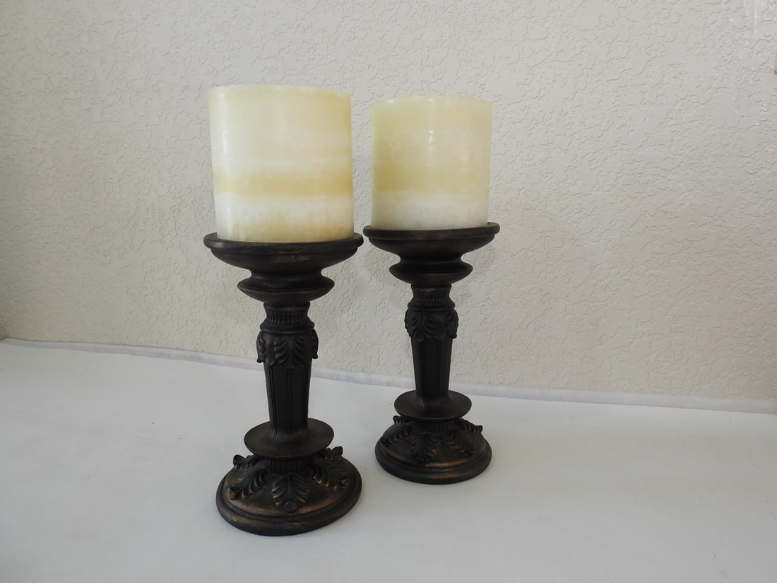 Pair of Roman Style Faux Bronze Candlesticks - 2