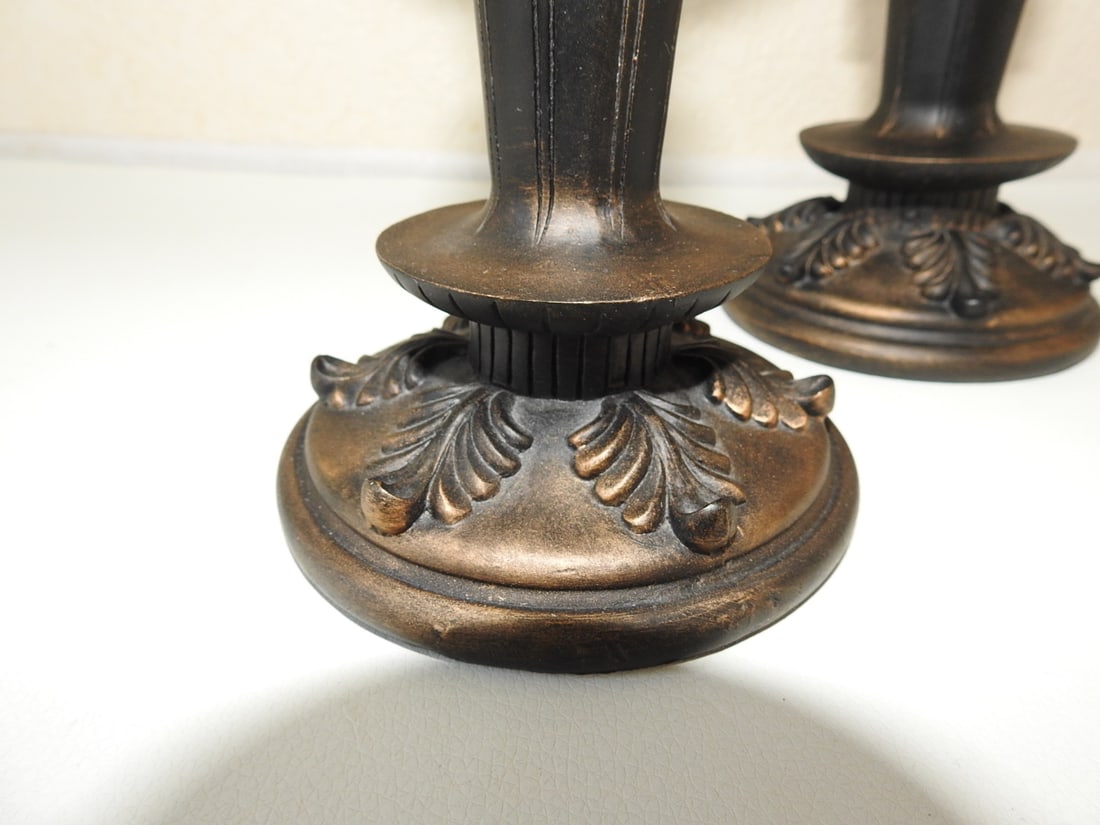 Pair of Roman Style Faux Bronze Candlesticks - 3