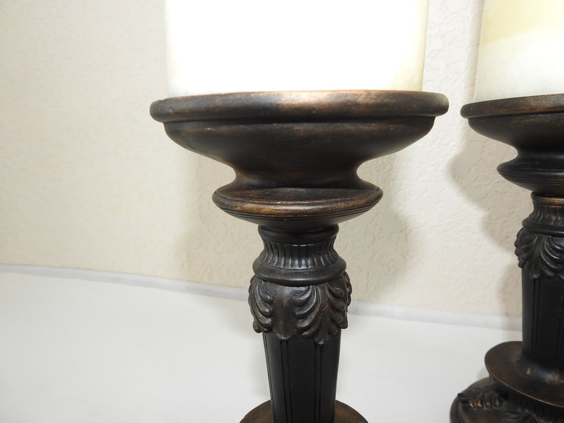 Pair of Roman Style Faux Bronze Candlesticks - 4