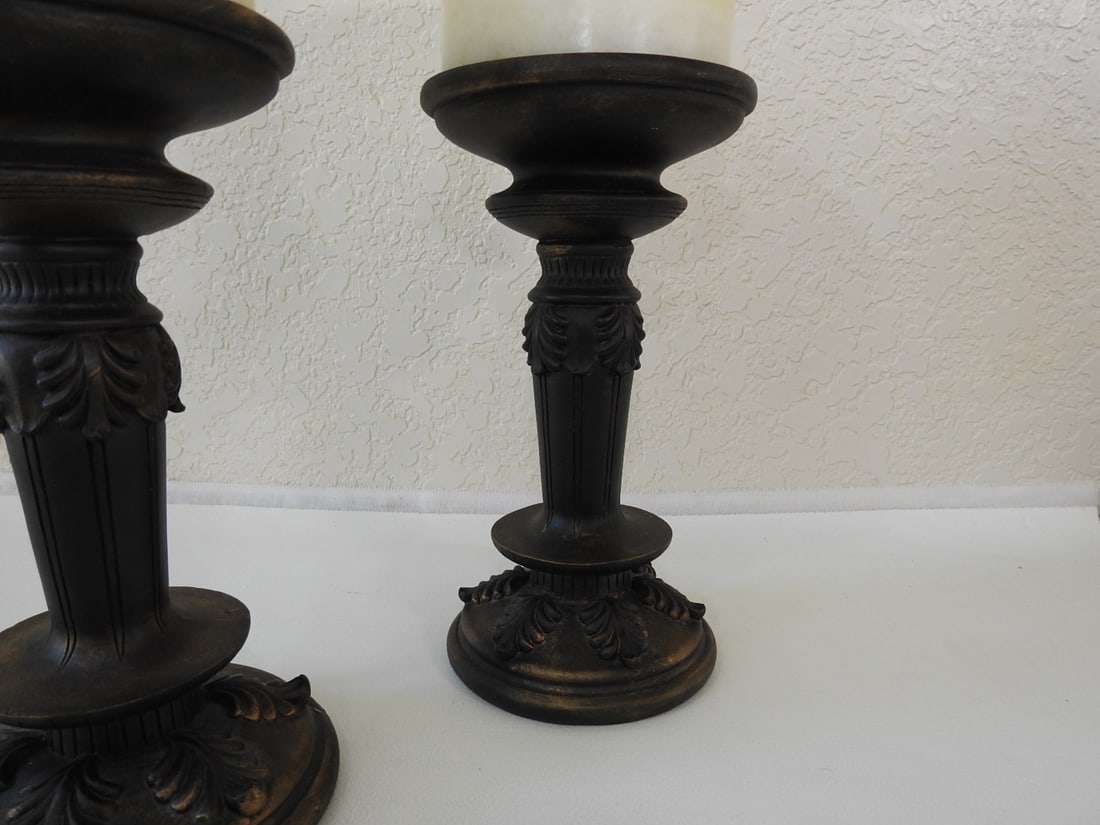 Pair of Roman Style Faux Bronze Candlesticks - 5