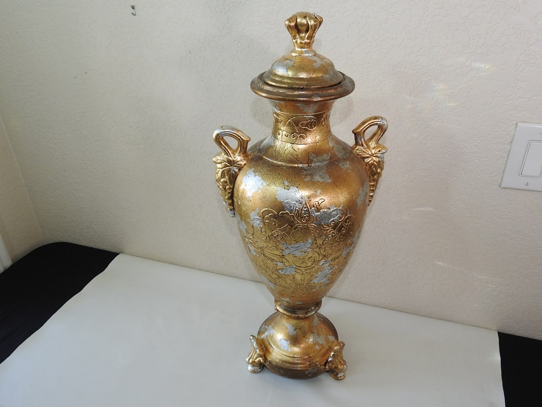 Gold and Silver Leaf Classical Ceramic Urn - 4