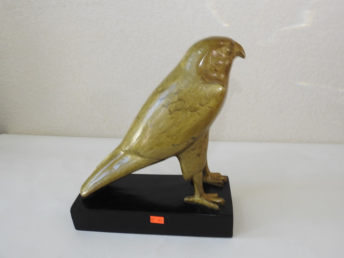 Alpha Museums Replicas Brass Horus Falcon Statue: Solid brass Horus falcon statue reproduction produced by Alpha Museums Replicas in collaboration with the Special Services Department of the French National Museums / Louvre in Paris. Approx. 11 x 4.2