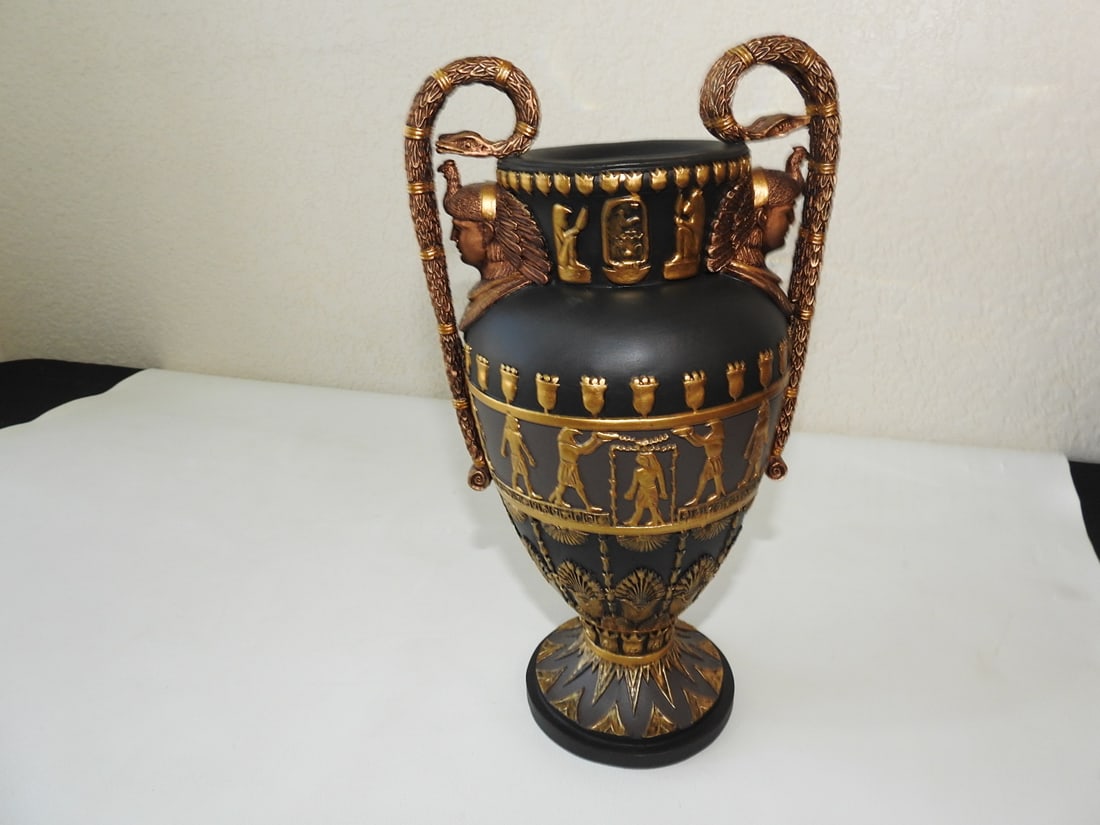 Neoclassical Egyptian Resin Urn with Snake Handles - 2