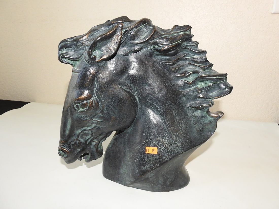 Bronze Horse Bust with Green Patina Accent - 3