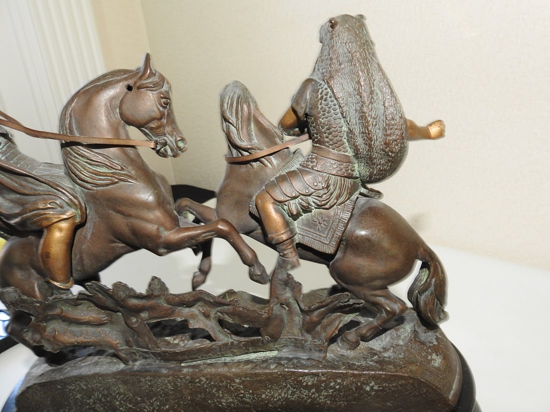 Greek Warrior Bronze Statue on Wooden Base - 3