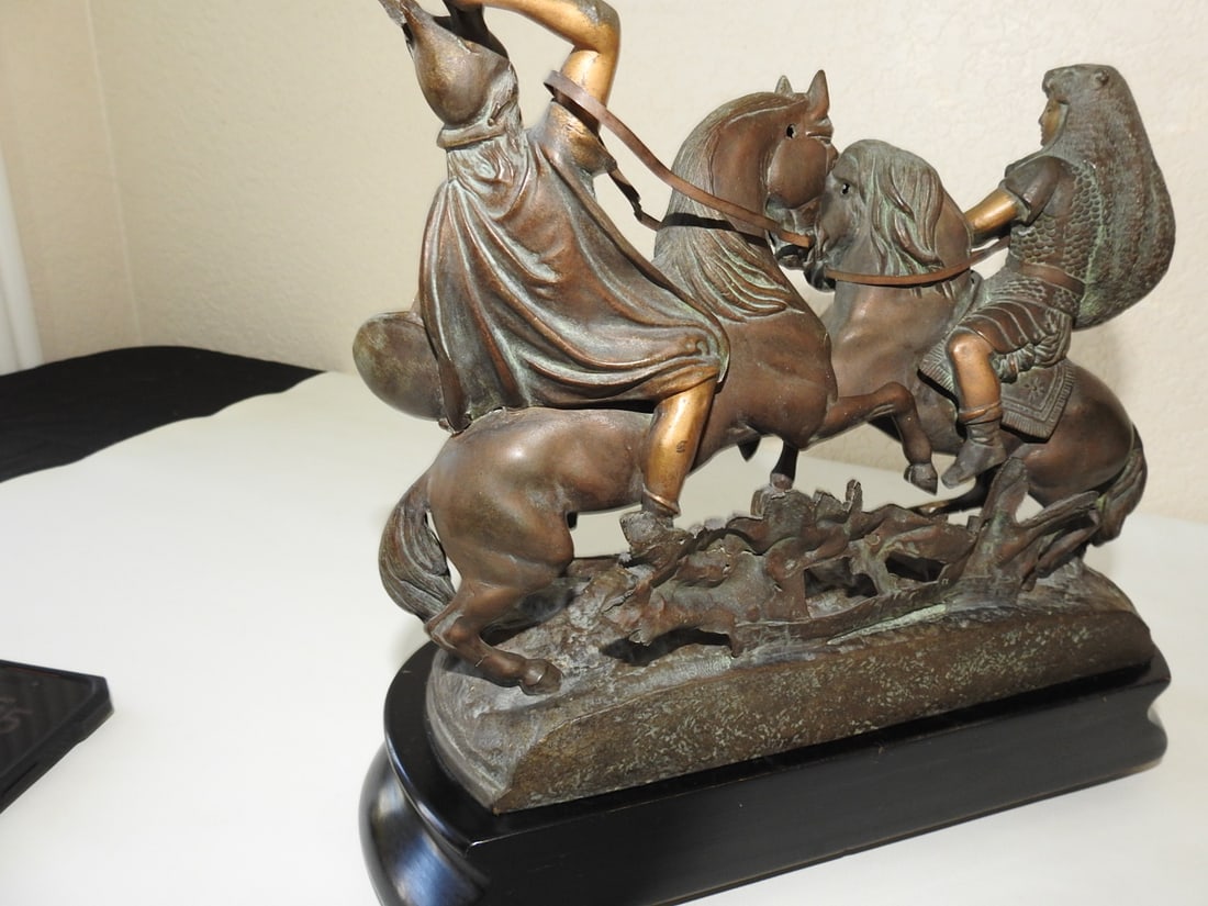 Greek Warrior Bronze Statue on Wooden Base - 4