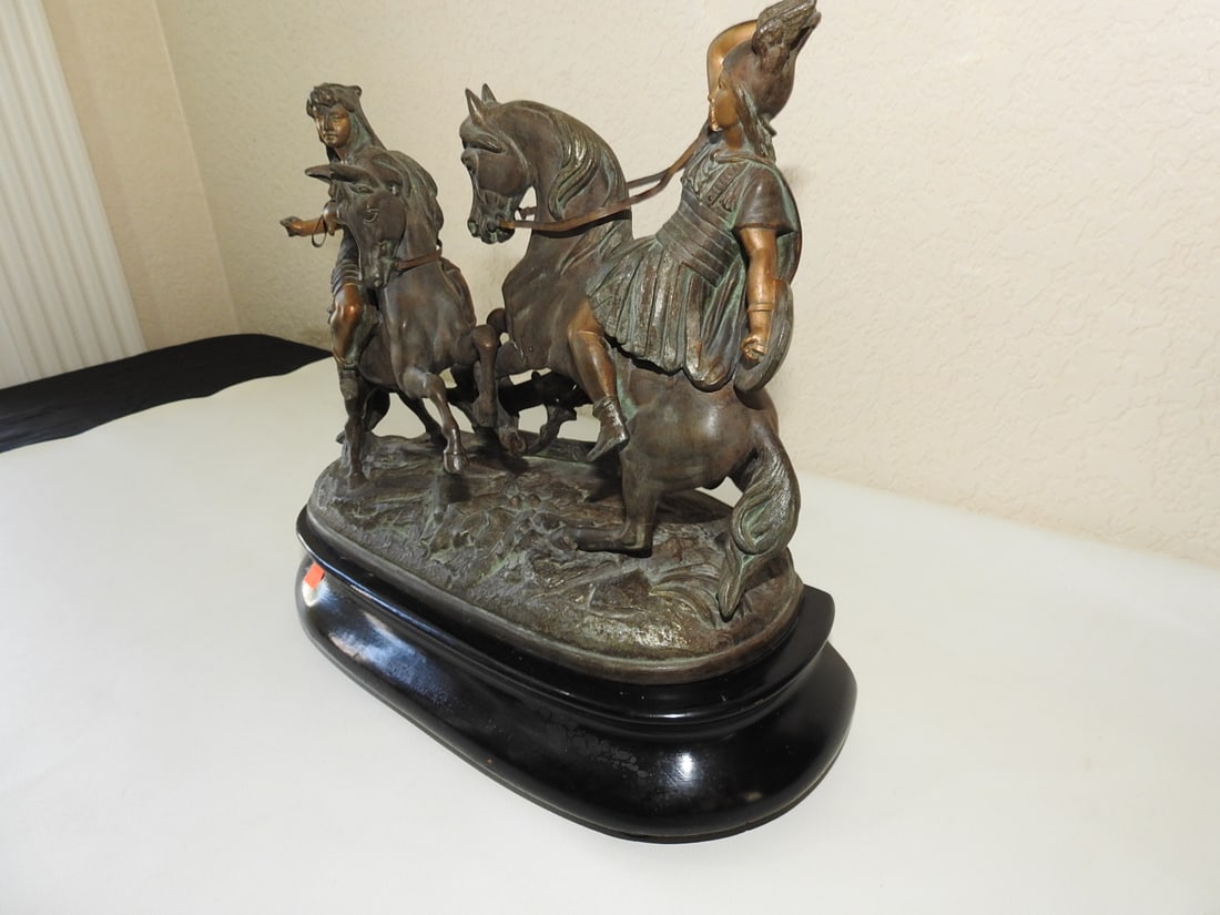 Greek Warrior Bronze Statue on Wooden Base - 5