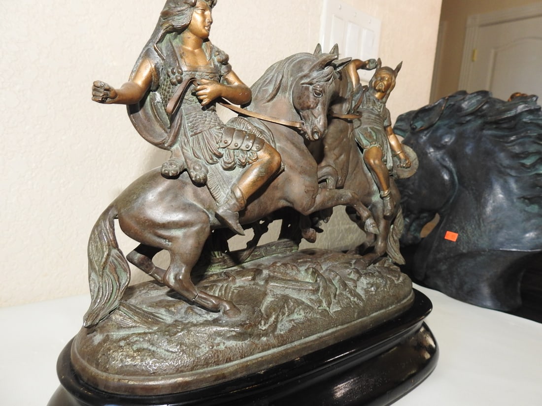 Greek Warrior Bronze Statue on Wooden Base - 6
