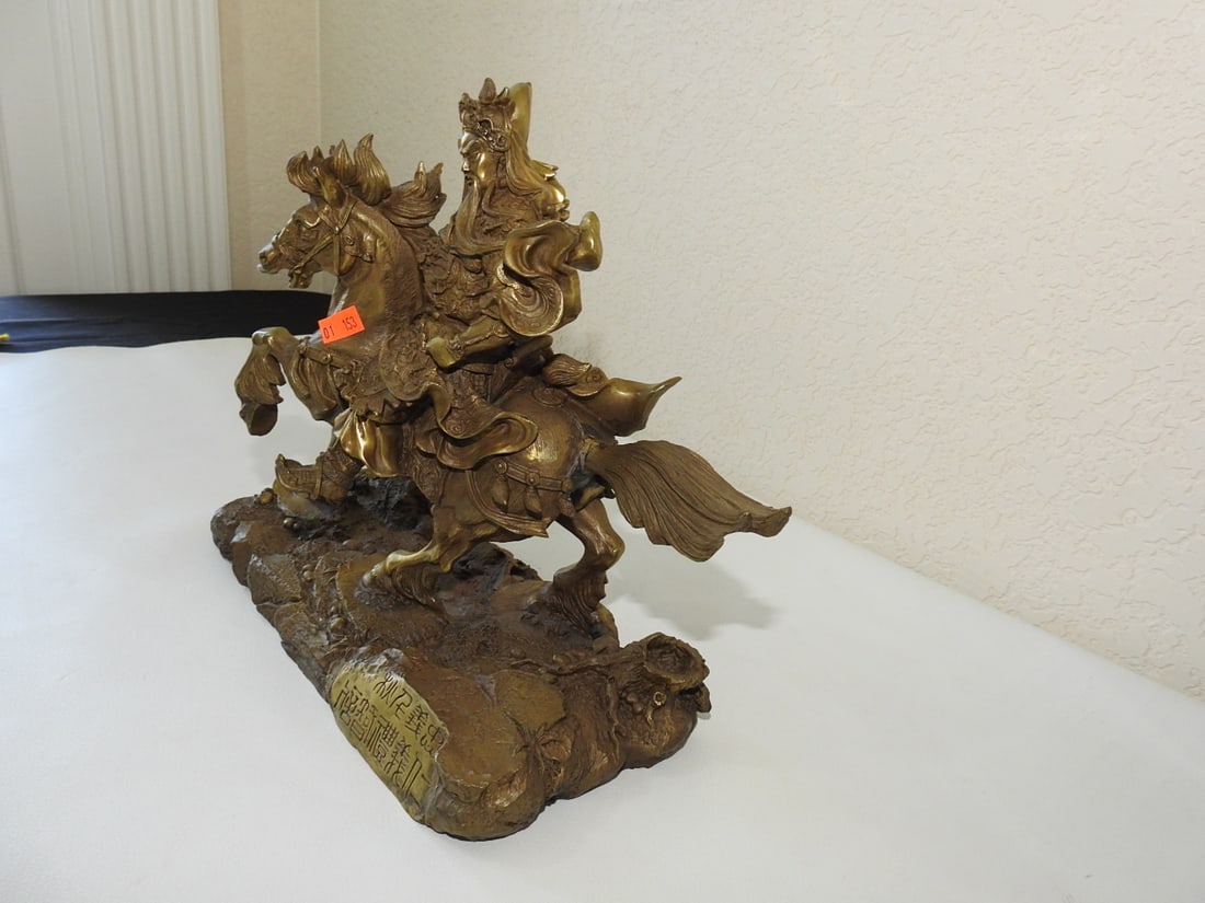 Guang Gong Chinese Warrior Brass Statue - 2