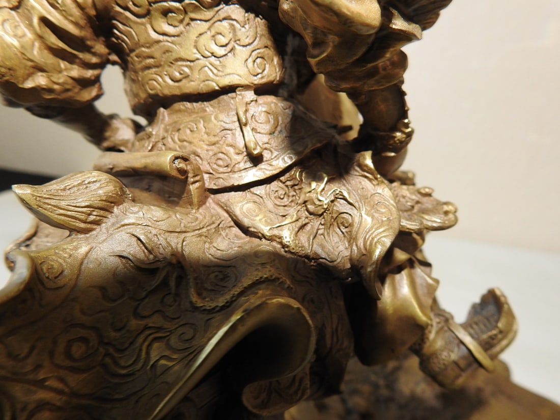 Guang Gong Chinese Warrior Brass Statue - 5