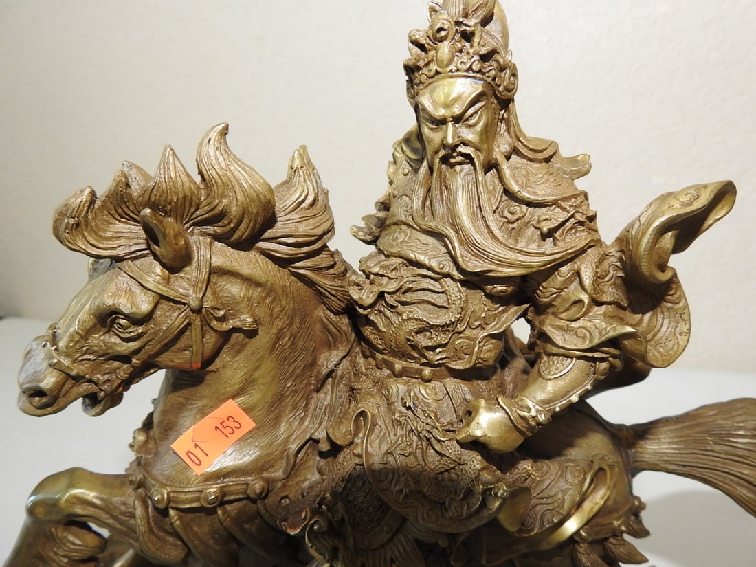 Guang Gong Chinese Warrior Brass Statue - 9