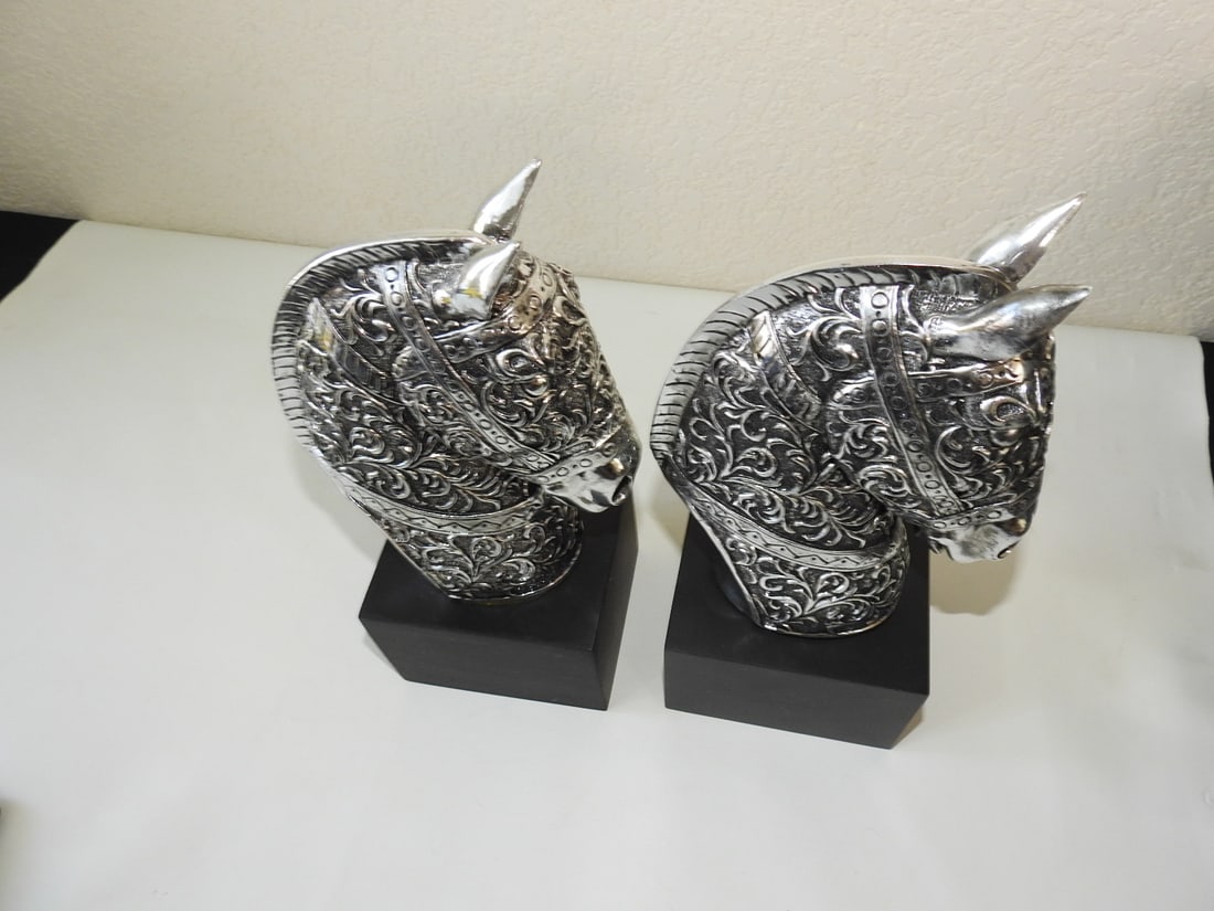 Pair of Silver Tone Horse Busts - 2