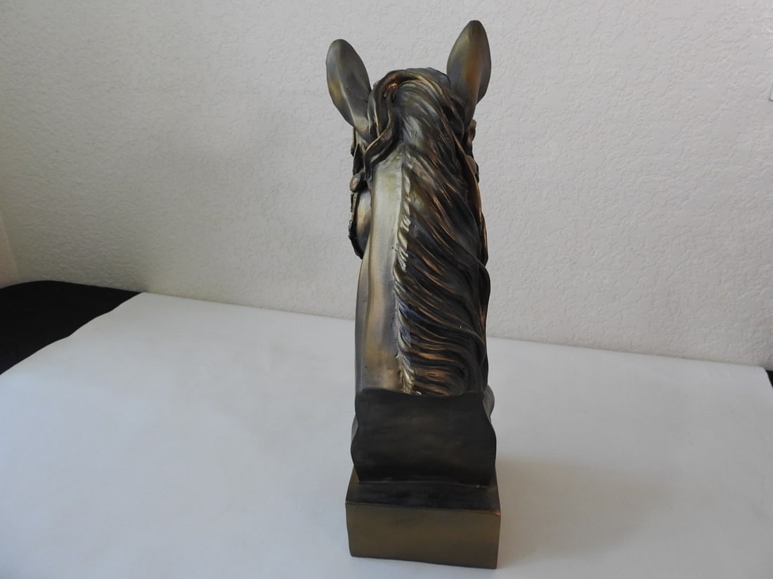 Faux Antique Bronze Horse Bust on Square Base - 4