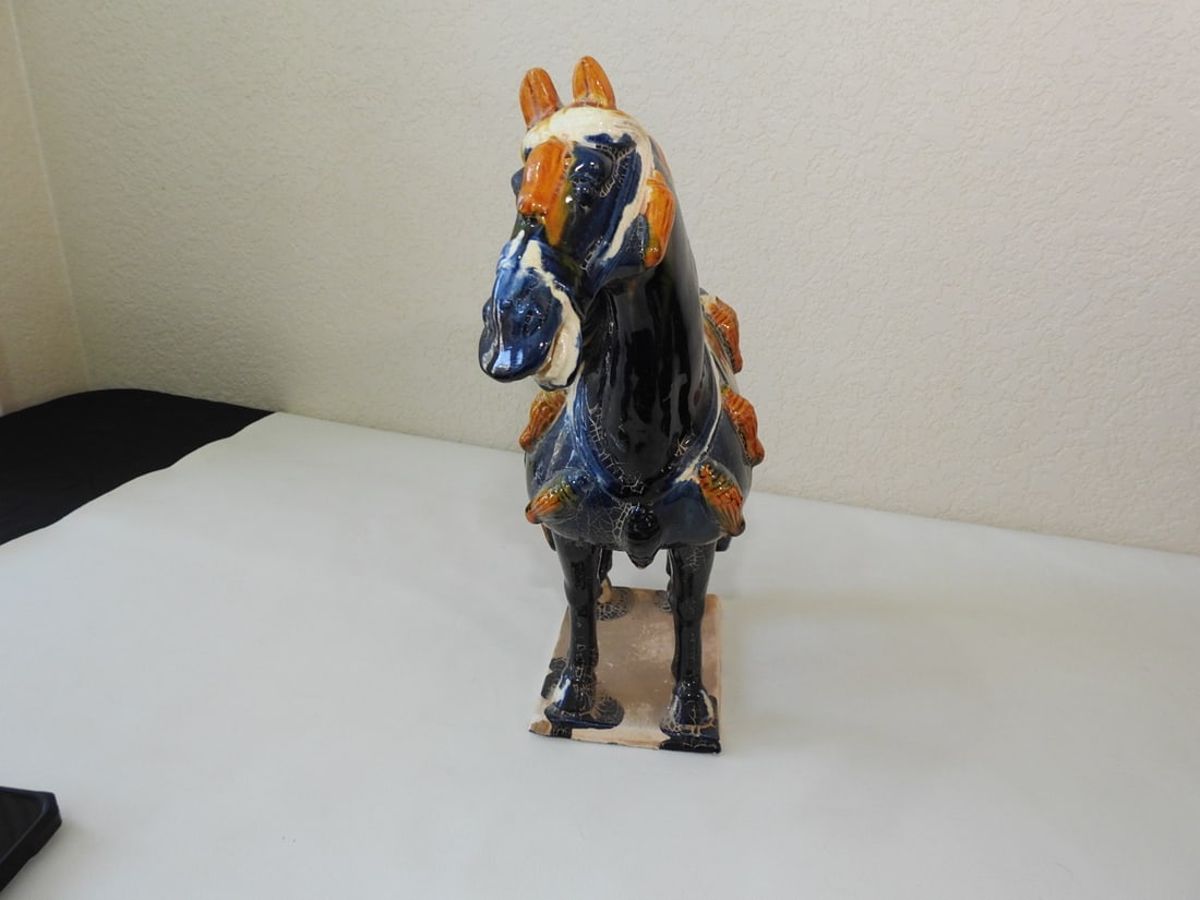 Vintage Chinese Tang-Style Sancai Horse Statue - 2