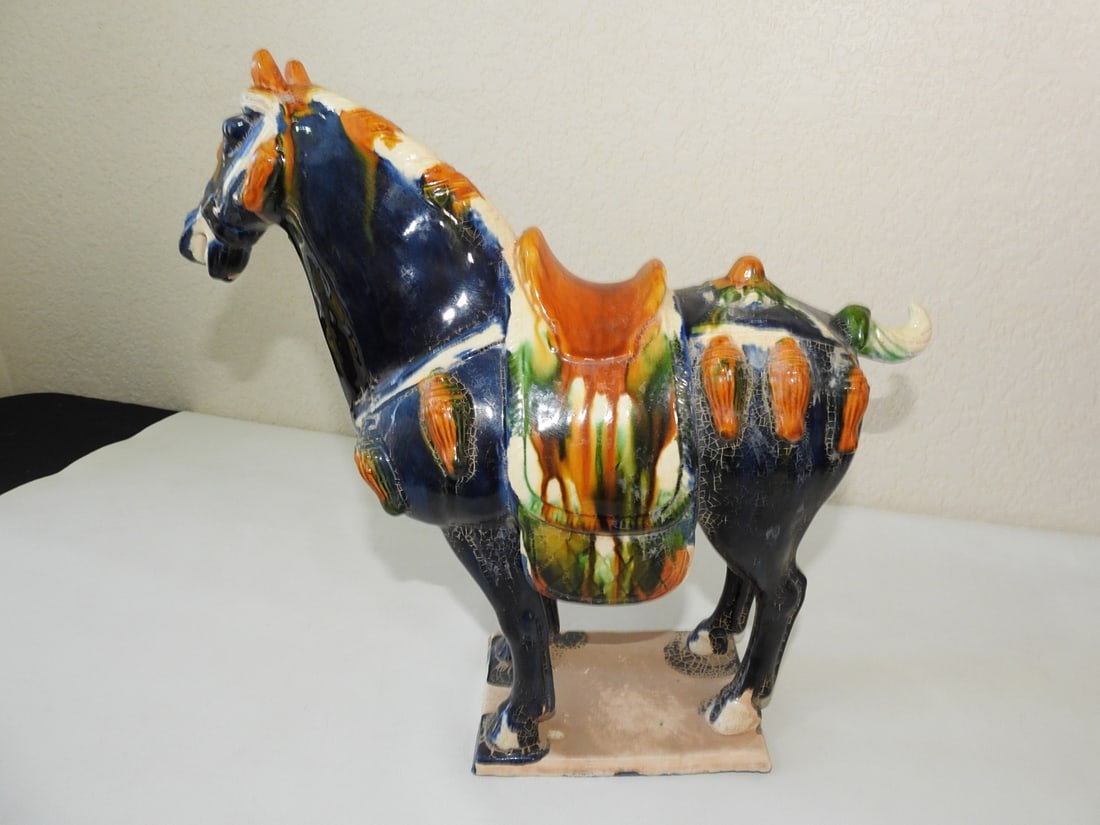 Vintage Chinese Tang-Style Sancai Horse Statue - 3