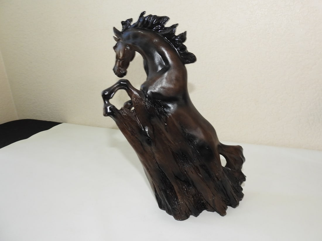 Faux Wood Carved Horse Statue - 5
