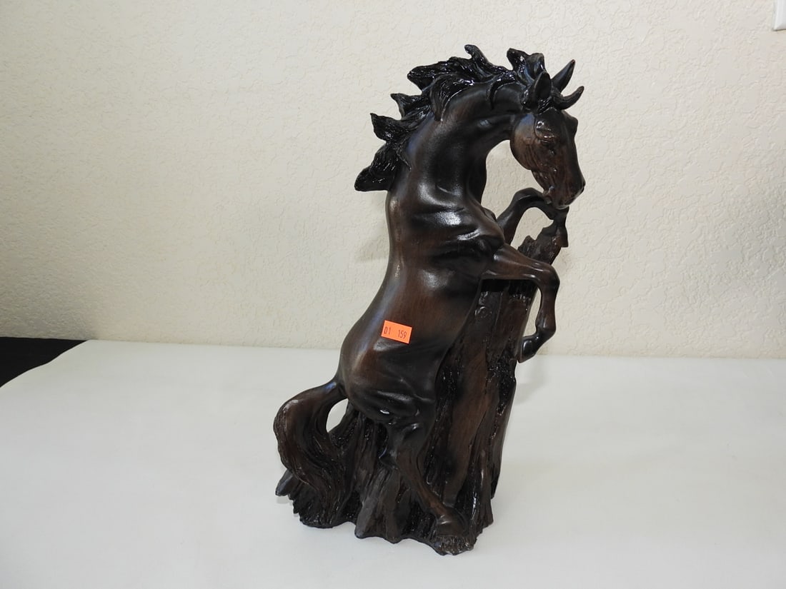 Faux Wood Carved Horse Statue - 2