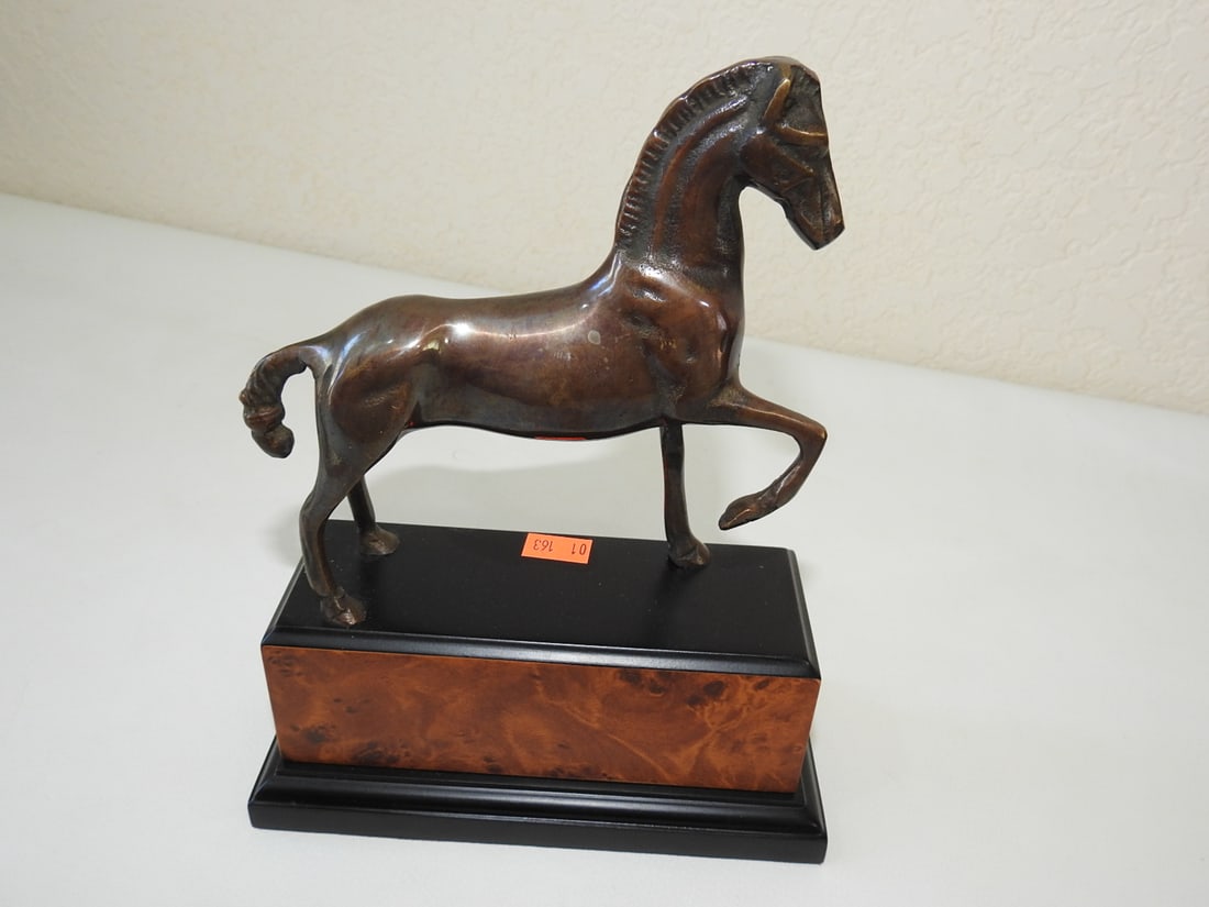 Solid Bronze Trophy Horse Statue on Birdseye Maple Base - 2