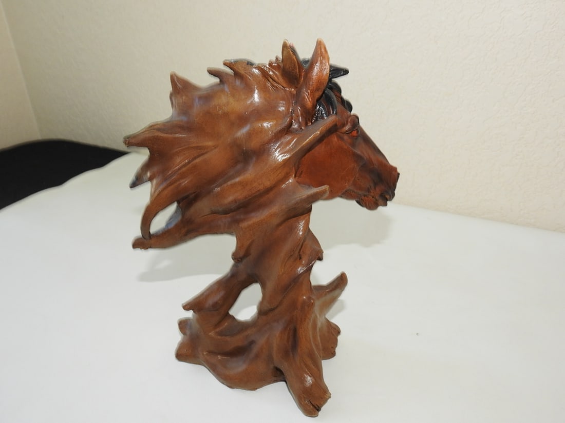 Native American Style Faux Wood Carved Horse Statue - 3