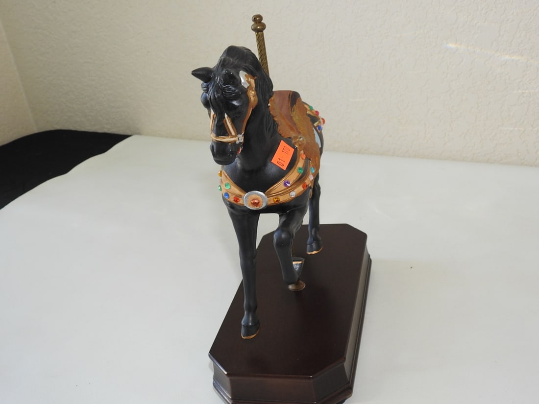Black Porcelain Carousel Horse Music Box - 3