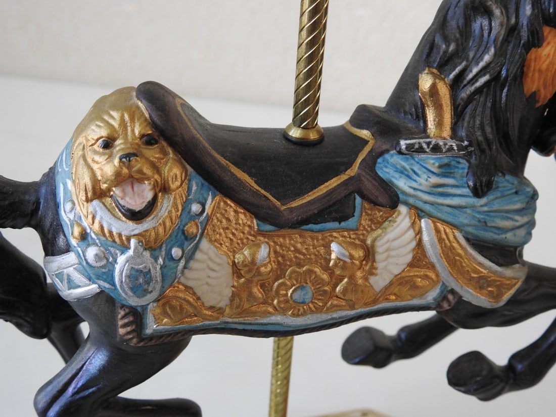 Black Porcelain Carousel Horse with Brass Base - 3