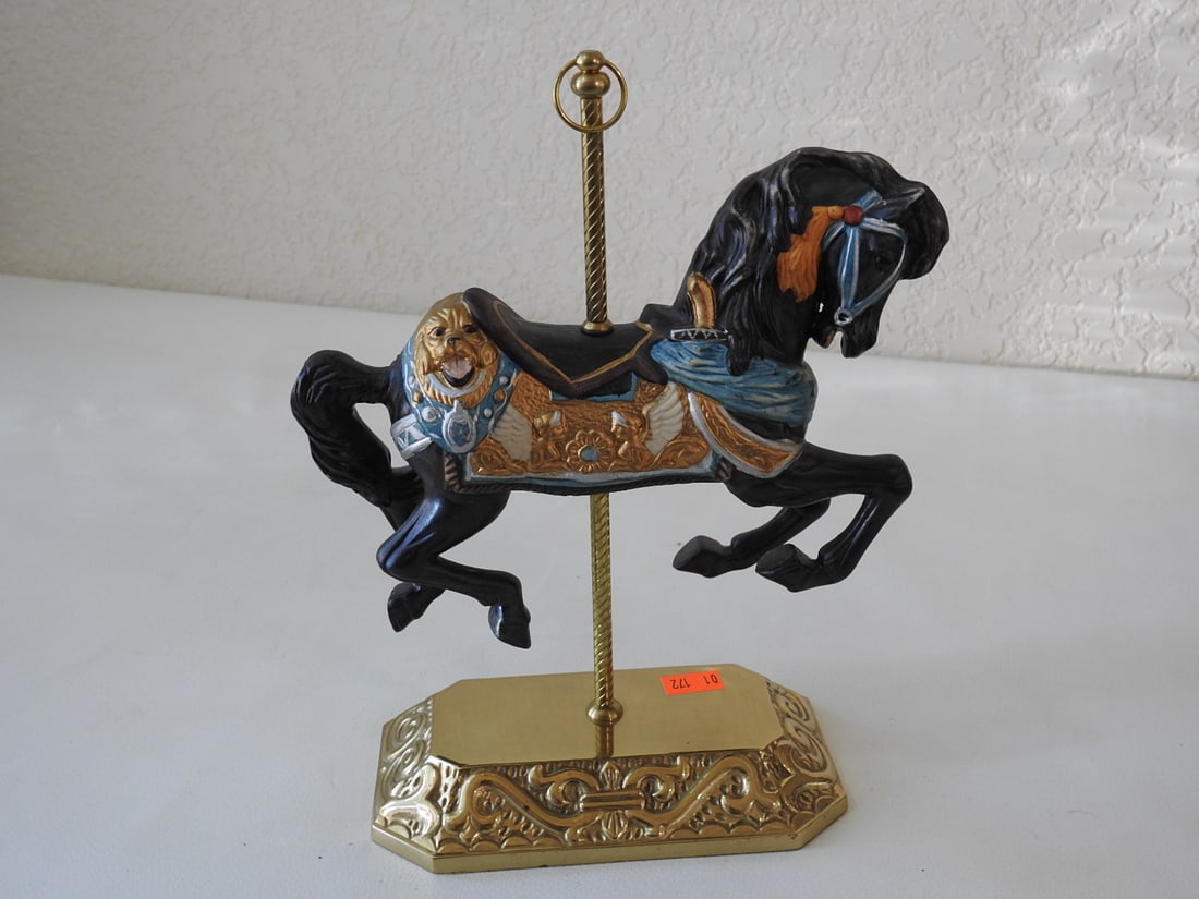 Black Porcelain Carousel Horse with Brass Base - 4