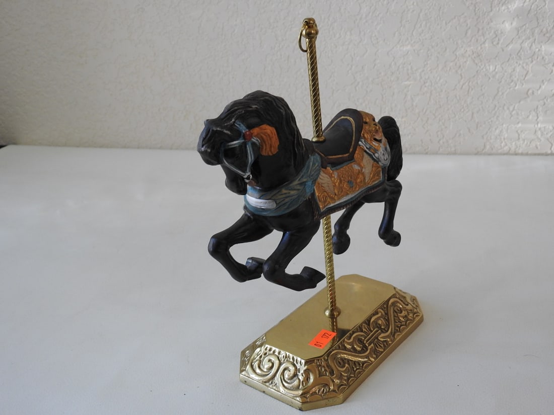 Black Porcelain Carousel Horse with Brass Base - 5