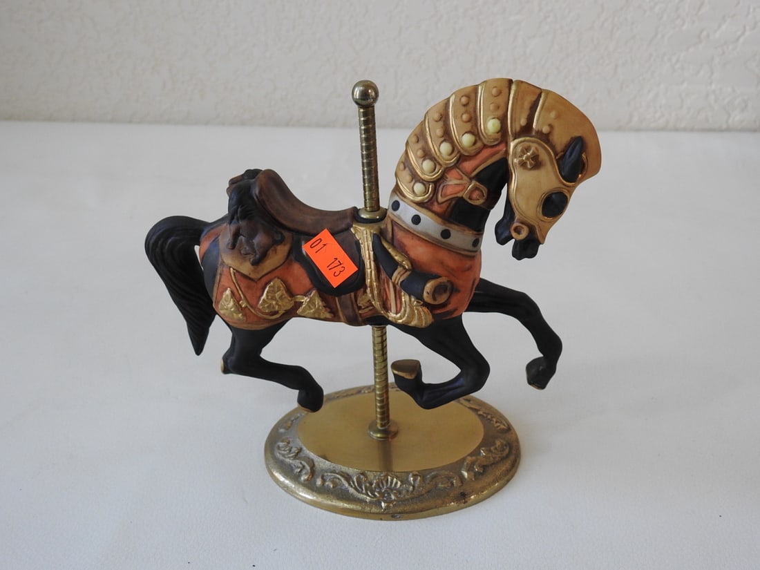 Black Porcelain Carousel Horse with Gold Accents - 3