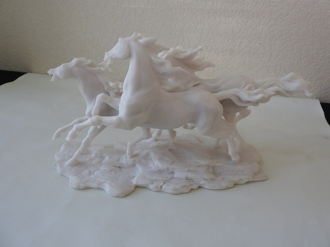 Running Wild Horses Faux Marble Statue - 3